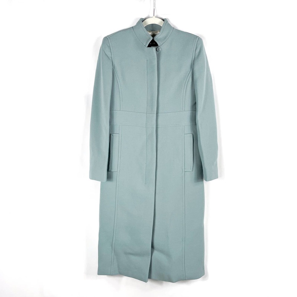 SOLD-J Crew Classic Coat Robins Egg Blue Wool Blend Long Line Hidden Button Sz 4 - Picture 1 of 7